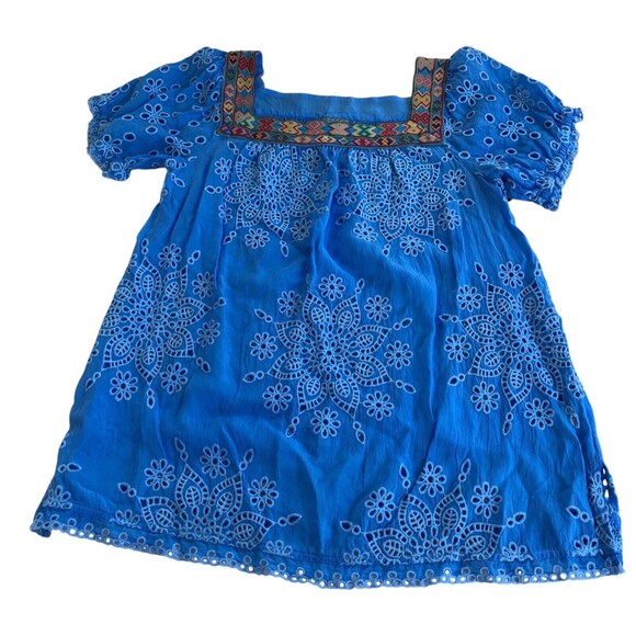 JOHNNY WAS Blue HAPPY SIA Square Neck Eyelet Blouse Eyelet Lace Medium - Picture 6 of 11